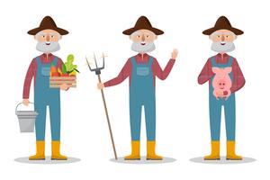 felice personaggio dei cartoni animati di famiglia contadino in fattoria rurale biologica vettore