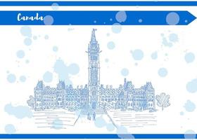 Canada parlamento schizzo lavoro vettore cartolina blue