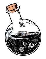 astronauti che nuotano nello spazio in una bottiglia illustrazione vettore