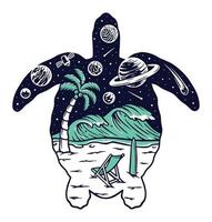 spiaggia in un'illustrazione vettoriale silhouette tartaruga