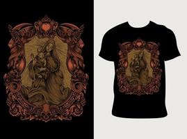 illustrazione baby baphomet e madre con incisione stile ornamento vettore