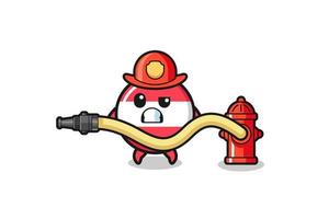 cartone animato bandiera austria come mascotte pompiere con tubo dell'acqua vettore