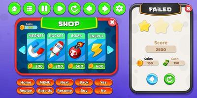 popup del menu dell'interfaccia utente del gioco casuale con pulsanti e risorse di gioco vettore