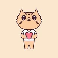 kawaii gatto cartone animato vettore tenendo il cuore. perfetto per bambini della scuola materna, biglietti di auguri, baby shower, design in tessuto.