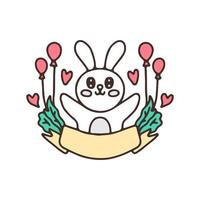 vettore del fumetto del coniglietto di kawaii con i palloni. perfetto per bambini della scuola materna, biglietti di auguri, baby shower, design in tessuto.