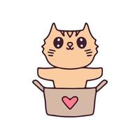 cartone animato gatto kawaii in scatole. perfetto per bambini della scuola materna, biglietti di auguri, baby shower, design in tessuto. vettore