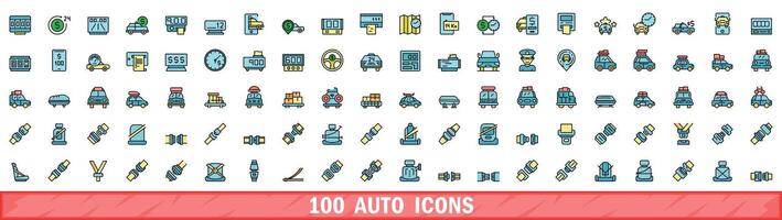 100 auto icone impostare, colore linea stile vettore