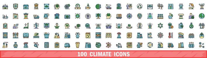 100 clima icone impostare, colore linea stile vettore