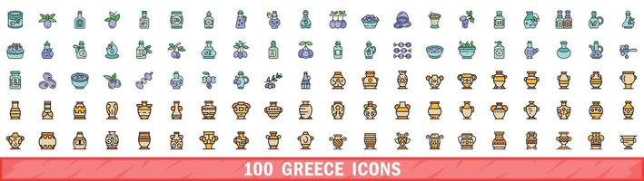 100 Grecia icone impostare, colore linea stile vettore