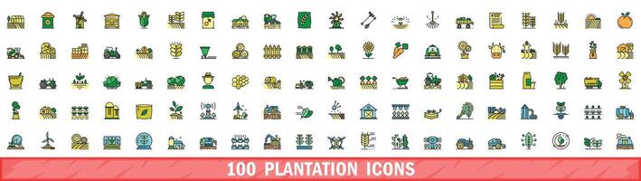 100 piantagione icone impostare, colore linea stile vettore