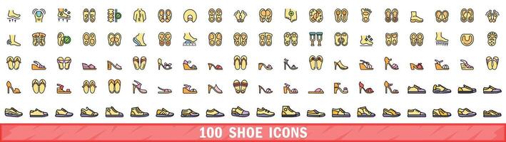 100 scarpa icone impostare, colore linea stile vettore