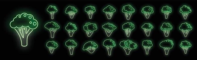 le icone dei broccoli impostano il neon di vettore