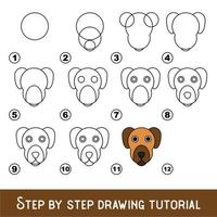 gioco per bambini per sviluppare abilità di disegno con livello di gioco facile per bambini in età prescolare, disegno tutorial educativo per la faccia del cane. vettore