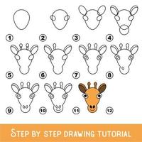 gioco per bambini per sviluppare abilità di disegno con livello di gioco facile per bambini in età prescolare, disegno tutorial educativo per la faccia della giraffa. vettore