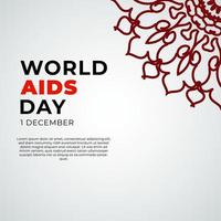 Modello di banner o carta della giornata mondiale dell'AIDS del 1 dicembre e sfondo con mandala vettore