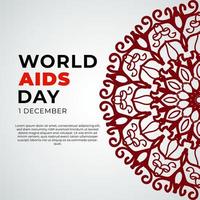 Modello di banner o carta della giornata mondiale dell'AIDS del 1 dicembre e sfondo con mandala vettore