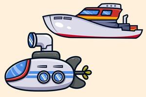 impostato nave mezzi di trasporto di mare acqua colorato vettore illustrazione per bambini per educativo libro