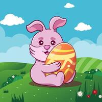 carino coniglio con Pasqua uova, contento Pasqua coniglietto di contento Pasqua auguri saluto vettore