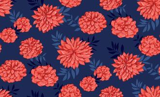 colorato arancia stilizzato fiori peonie con forma le foglie su un' blu sfondo. astratto artistico ditsy floreale stampa. vettore mano disegnato illustrazione. design per moda, tessuto, tessile