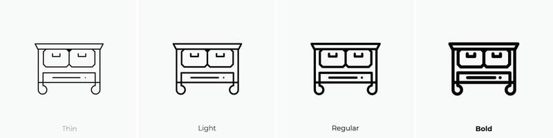 comodino icona. sottile, luce, regolare e grassetto stile design isolato su bianca sfondo vettore