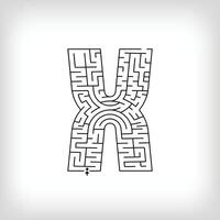 unico lineare lettera X labirinto puzzle. confuso gioco e educativo attività impostare. vettore