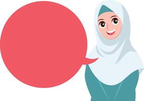 sorridente hijab musulmano femmina A proposito di con vuoto discorso Palloncino vettore piatto illustrazione