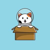 simpatico gatto astronauta nella scatola illustrazione vettore