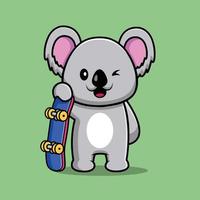 simpatico koala che tiene in mano lo skateboard vettore