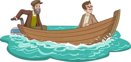 vettore illustrazione di Due uomini canottaggio su il uomini.di.mare su il barca e paesaggio marino