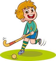 carino poco bambini giocando campo hockey vettore