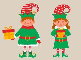 felice natale, elfo, presa a terra, regalo, verde, costume, stagione, vacanza, vettore