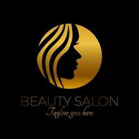 oro bellezza o capelli salone logo con donna viso e capelli vettore