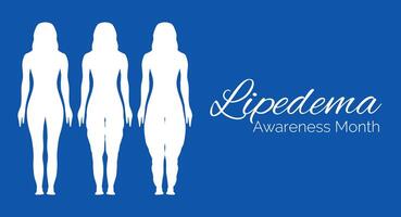 lipedema consapevolezza mese sfondo illustrazione bandiera con donna nel normale e lipedema stadi vettore