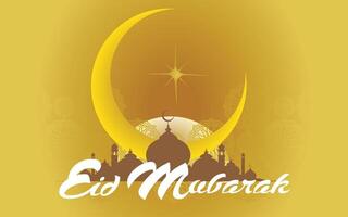 vettore moschea silhouette mezzaluna Luna stella celebrare eid mubarak ornamento Arabo oro sfondo