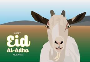 vettore viso capra davanti Visualizza festeggiare islamico vacanza contento eid al adha mubarak Qurban nel il verde montagna campo