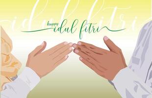 vettore asiatico musulmano coppia shake mani perdonare ogni altro eid mubarak celebrare sfondo contento idul Fitri