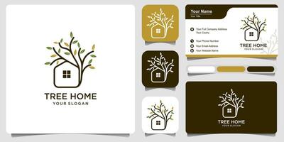 illustrazione di albero Casa logo design modello con attività commerciale carta . albero casa logotipo design vettore, natura eco Casa logo vettore