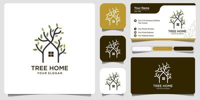 illustrazione di albero Casa logo design modello con attività commerciale carta . albero casa logotipo design vettore, natura eco Casa logo Stampa vettore