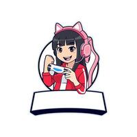 anime gamer ragazza portafortuna logo per esport con vuoto spazio bandiera vettore