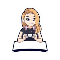 femmina stella filante esport logo mascotte, bellezza gamer ragazza cartone animato vettore