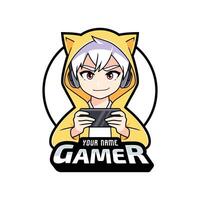 gamer anime ragazzo con mobile gioco esport logo vettore