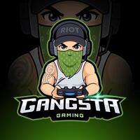 gangster gamer tipo con maschera esport portafortuna logo vettore