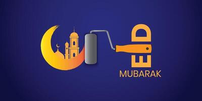 il idea di eid dipingere arte colore azienda è per dipingere il moschea con un' rullo pennello per rappresentare il eid mubarak Festival di musulmani. esso rappresenta il musulmano Festival, eid mubarak. vettore