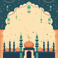 moschea islamico eid al Fitr Festival carta con telaio e copia spazio vettore