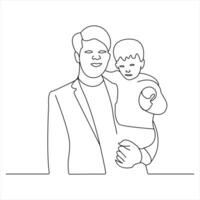 continuo singolo linea arte disegno di figlio e il suo padre concetto Il padre di giorno schema vettore illustrazione