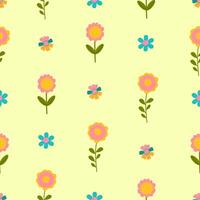 senza soluzione di continuità vettore modello.fiori, girasoli, margherite su un' giallo background.pattern per tessili, sfondo, confezione, coperchio, ragnatela, cartolina, scatola, Stampa, striscione, ceramica