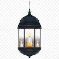 islamico lanterna con candela isolato, nero Vintage ▾ luminoso lanterna Arabo splendente lampade.vettore 3d lampada, elemento design per Ramadan kareem, eid mubarak, eid al fitr, eid adha vettore