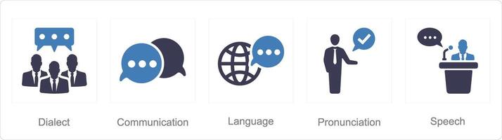 un' impostato di 5 linguaggio icone come dialetto, comunicazione, linguaggio vettore