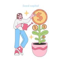 investitore nutrimento un' pianta del dollaro piatto vettore illustrazione