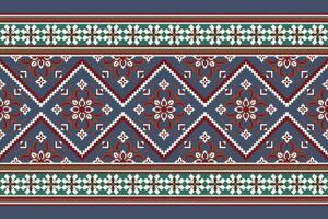 geometrico etnico orientale modello vettore illustrazione.floreale pixel arte ricamo su Marina Militare blu sfondo, azteco stile, astratto sfondo.design per trama, tessuto, abbigliamento, avvolgimento, decorazione, sciarpa.